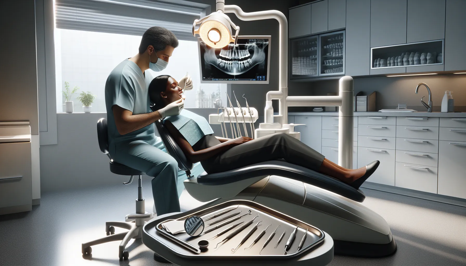 Dental hygienist conducting routine examination with modern technology in Canadian clinic.